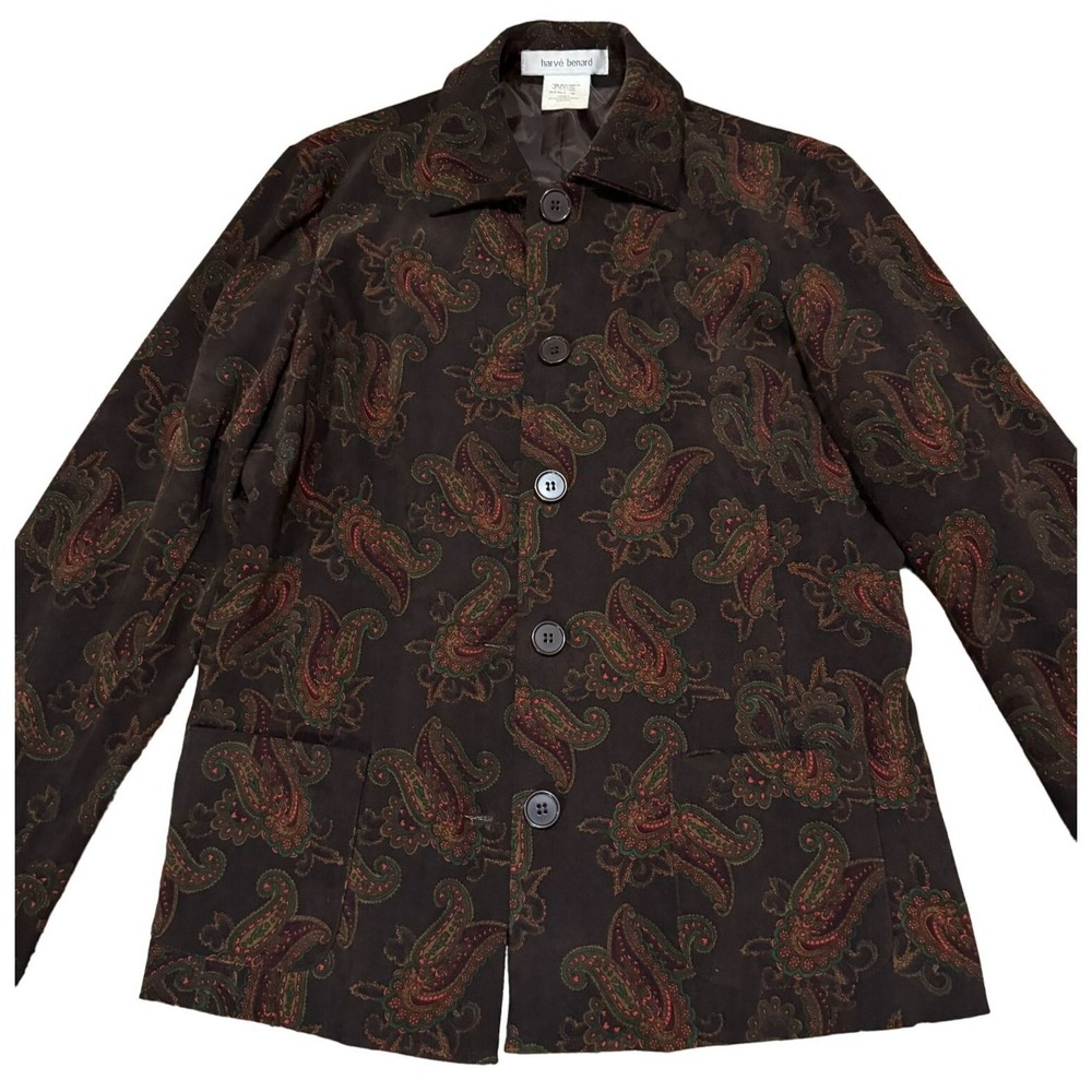 Harve Benard Brown Paisley Button Front Blazer Jacket Vintage Style Size 10 E2